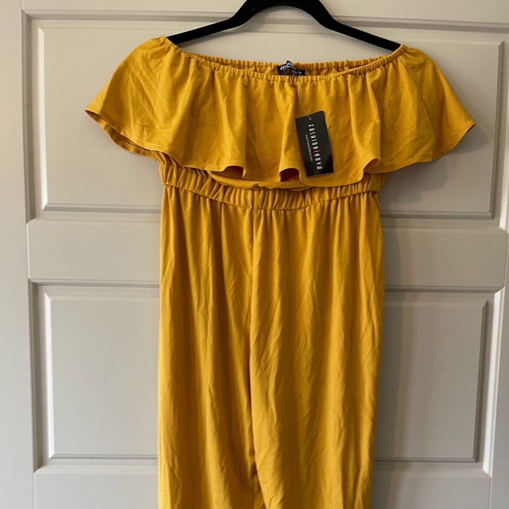 Yellow jumpsuit with tie ankles
